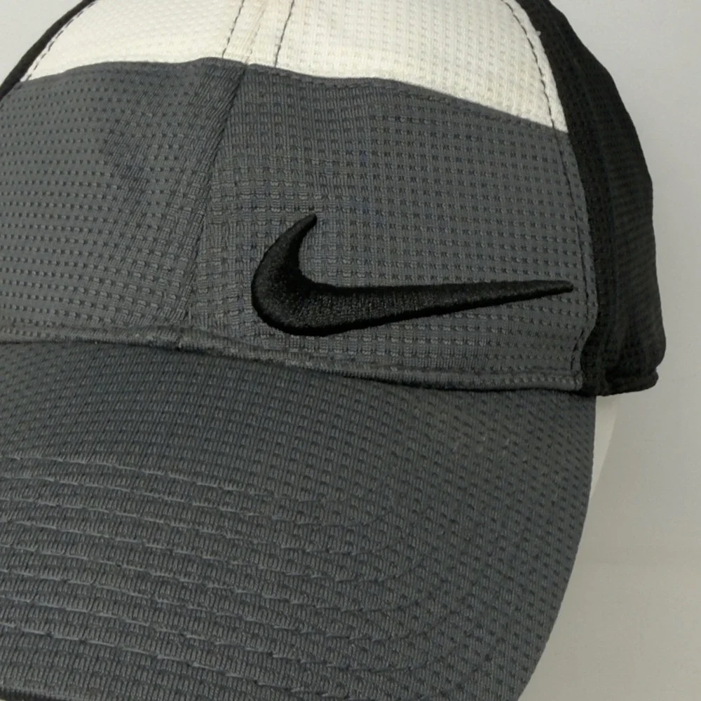 Nike Golf Hat‎ Mens Grey White Black Colorblock Mesh Adjustable Swoosh Cap